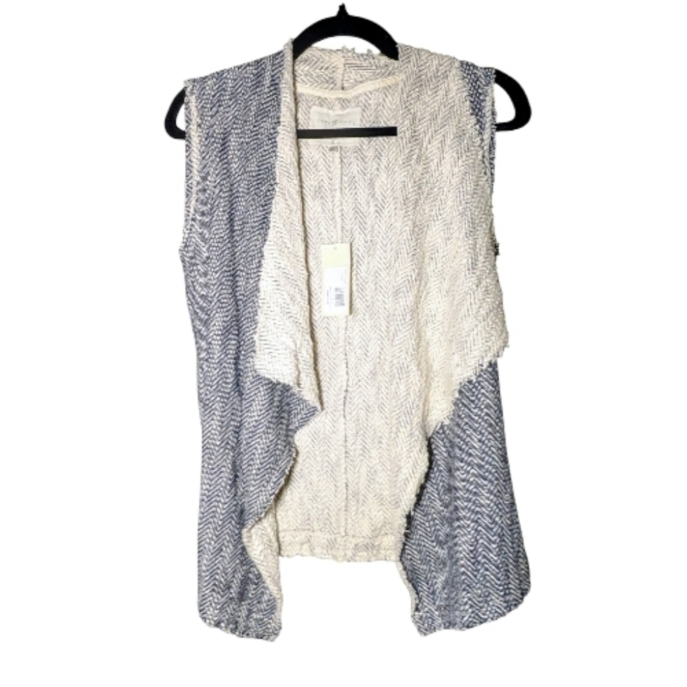 Grey State Navy Cotton Chevron Knit Waterfall Vest Size 2/Med NWT $198